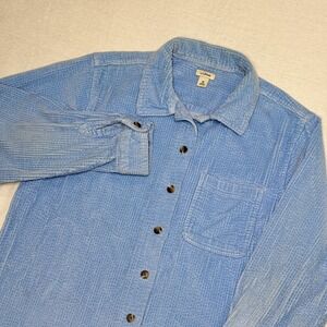 LL Bean Corduroy Wide Wale Button Up Shirt Blue Womens Size M Comfort 266127